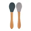 OiOi Silikon Mama Kaşığı 2li Bambu Saplı 9+ Ay Deep Blue - Powder Grey