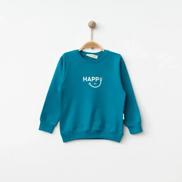 Bebolly Sweatshirt Happy Baskılı Turkuaz