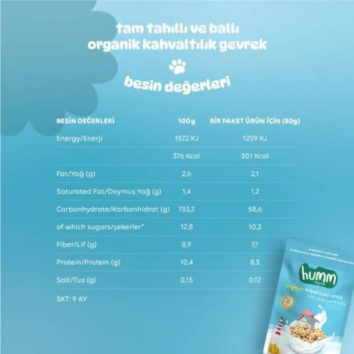 Humm Tam Tahıllı ve Ballı Organik Kahvaltılık Gevrek 80 gr