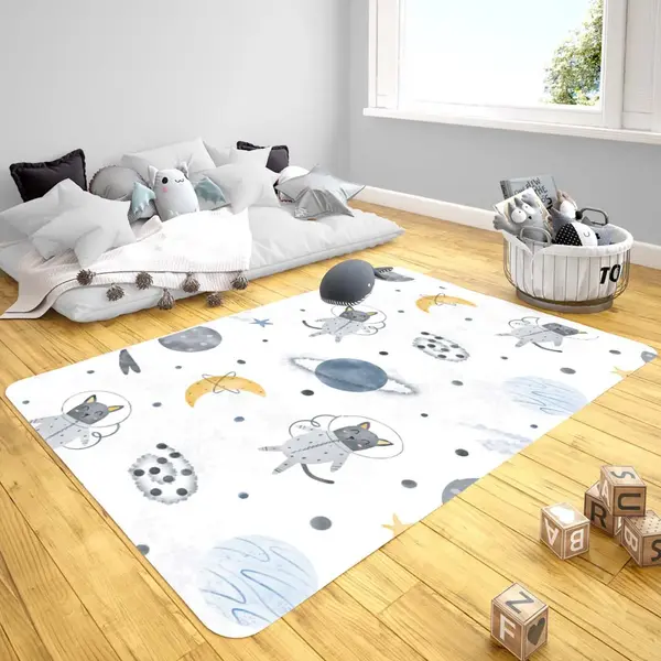 Momys Care Uzay Yolculuğu Sevimli Hayvanlar Çocuk Odası Halı Model 010