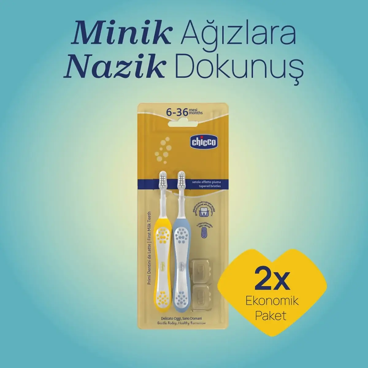 Chicco Diş Fırçası 6-36 Ay Yaş Indigo-Mustard 2'li