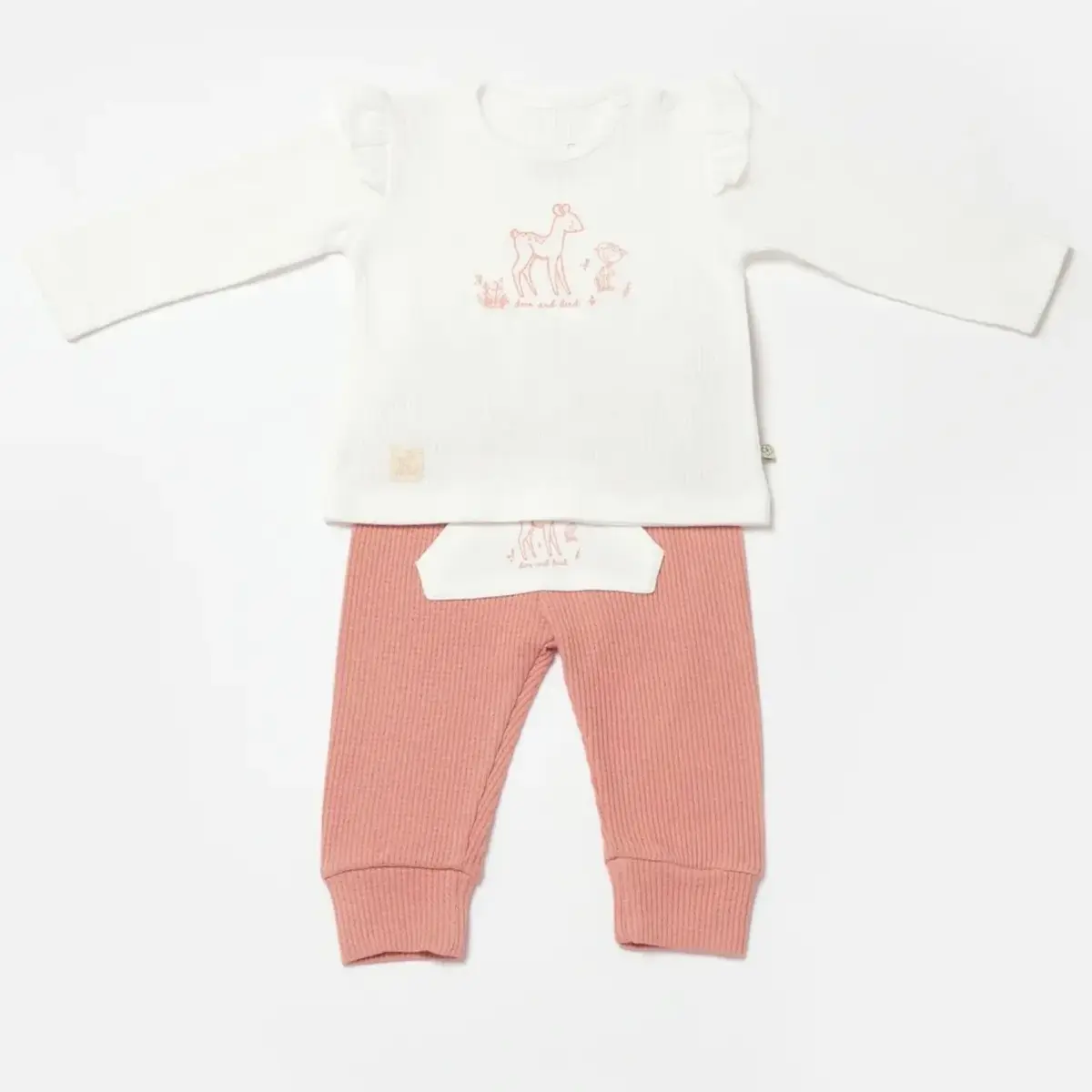 Bibaby Organik 2li Takım Waffle Deer And Bird Ekru - Rose