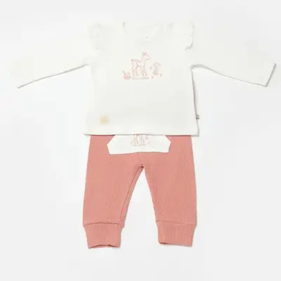 Bibaby Organik 2li Takım Waffle Deer And Bird Ekru - Rose