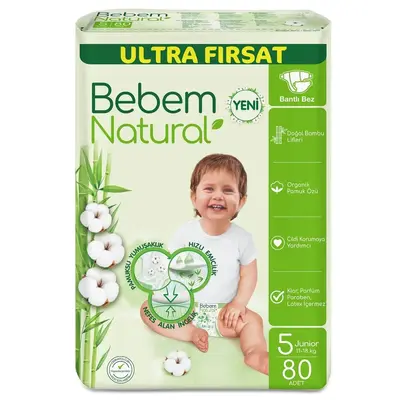 Bebem Natural Bebek Bezi 5 Beden Junior 11-18 Kg 80li Ultra Fırsat