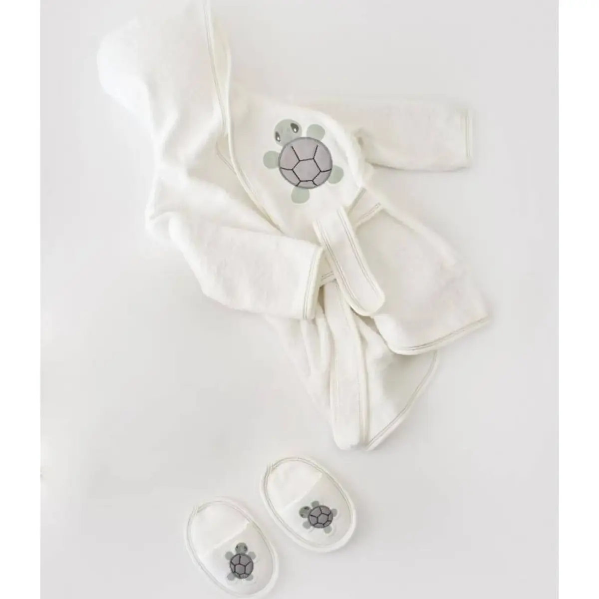 Bibaby Bornoz Terlik Takım Tortise Ekru - Yeşil