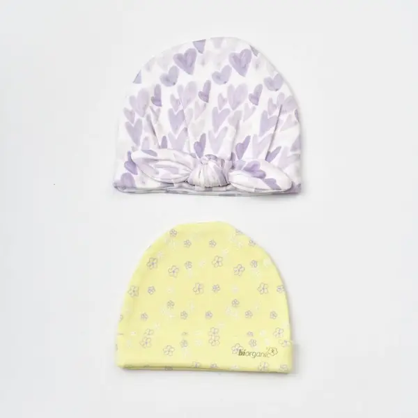 Bibaby Organik Şapka 2li Love You Yellow Lavender