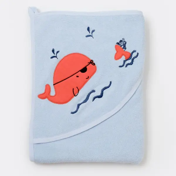 Bibaby Organik Havlu Örme Cute Whale Mavi Coral