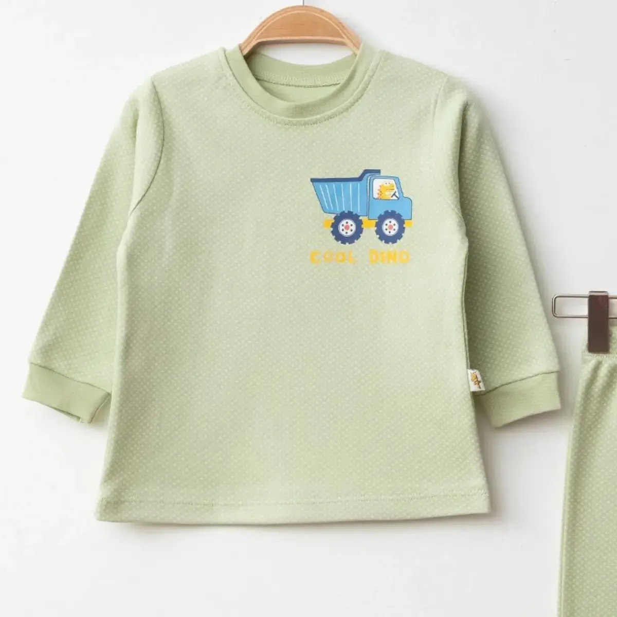 Mini Damla Pijama Takımı Penye Matweis Emprime Kamyon Baskılı Yeşil