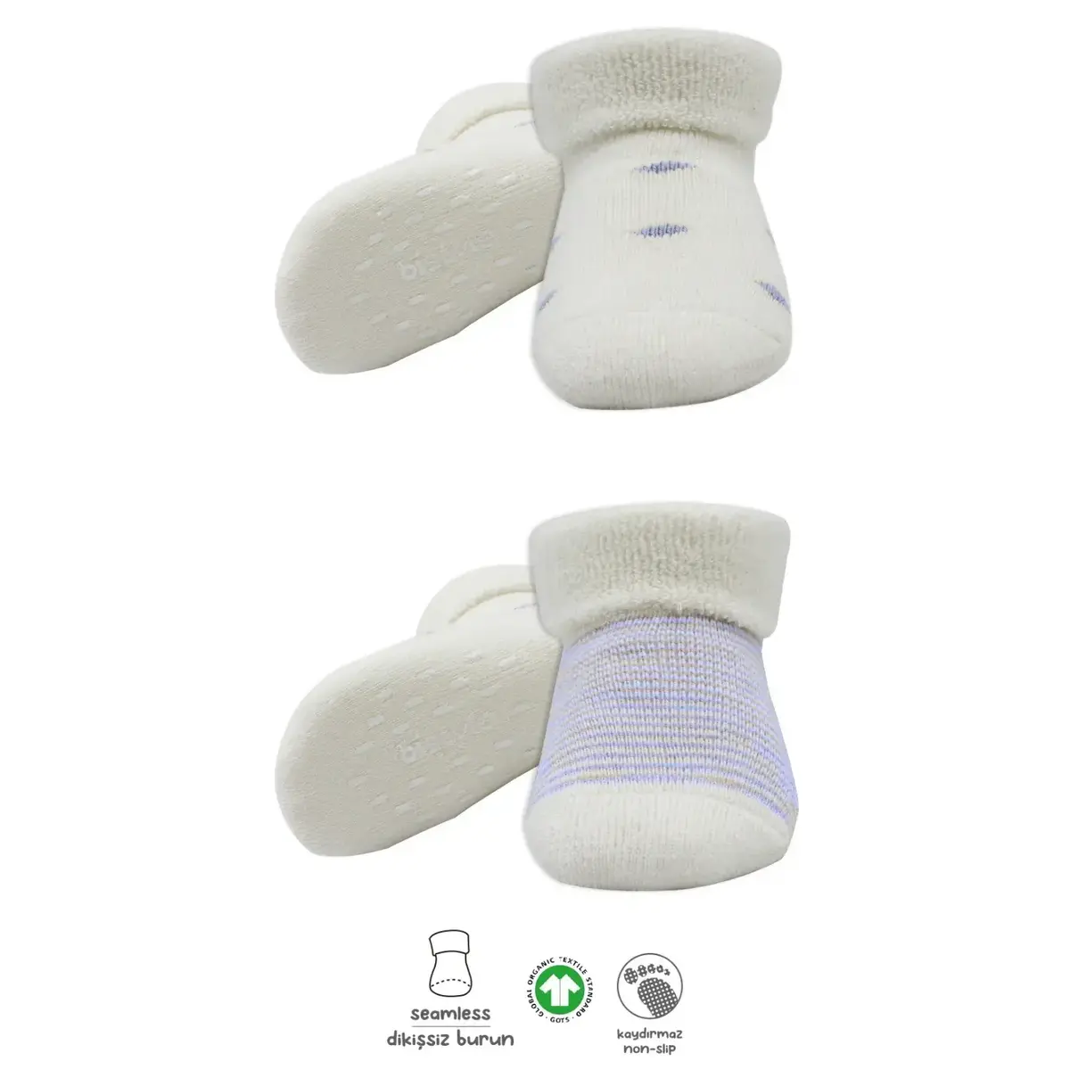 Bistyle Organik Çorap Soket Havlu 2li Kaymaz Çemberli Kıvrık Puanlı  İndigo - Ekru