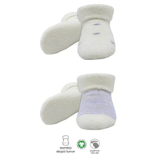 Bistyle Organik Çorap Soket Havlu 2li Kaymaz Çemberli Kıvrık Puanlı  İndigo - Ekru