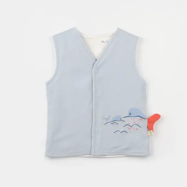 Bibaby Organik Yelek Penye Sun Lets Sail Ekru - Mavi