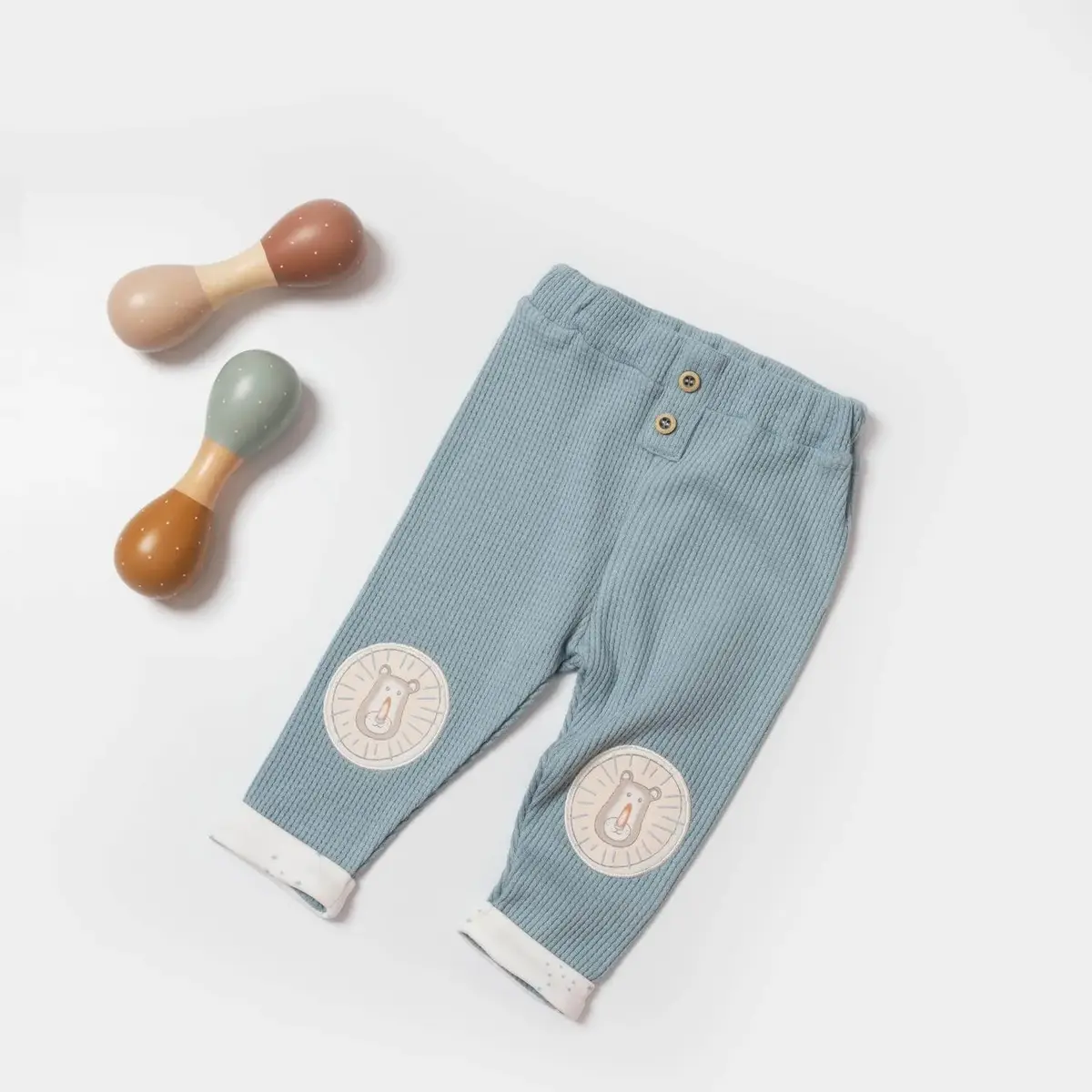 Bibaby Organik Pantolon Patiksiz Brave Lion Ekru - Turkuaz