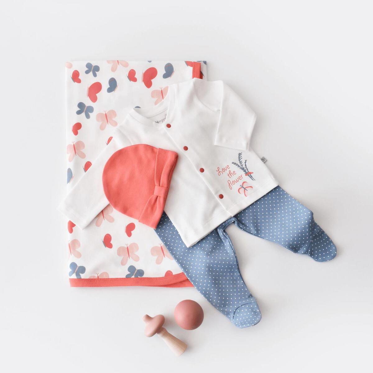 Bibaby Organk Zıbın Takımı Battaniyeli Tüllü Wild Flowers Coral