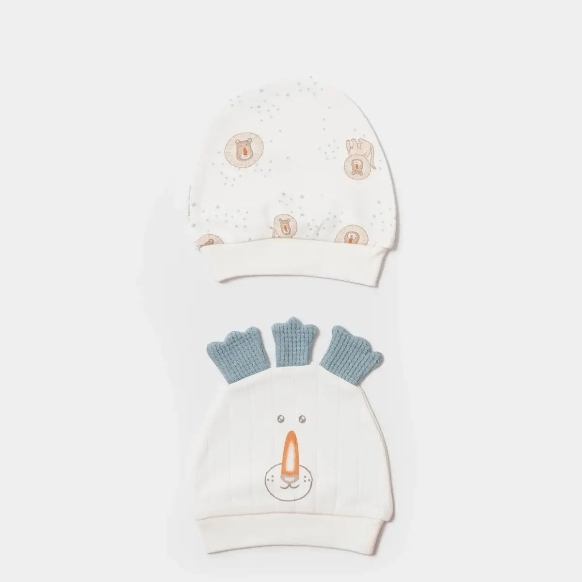 Bibaby Organik Şapka 2li Brave Lion Ekru - Turkuaz