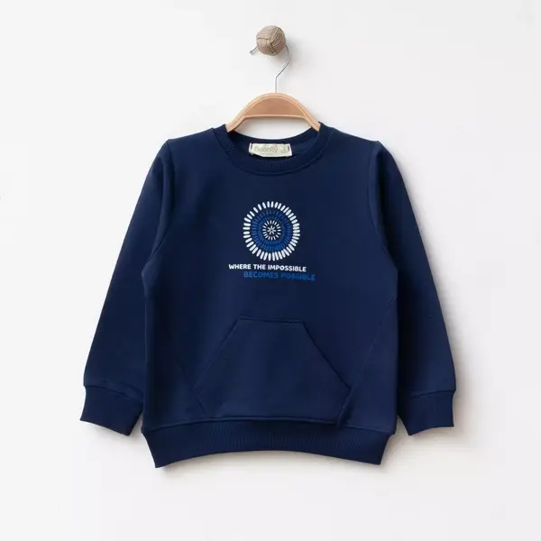Bebolly Sweartshirt Parçalı Becomes Baskılı Lacivert