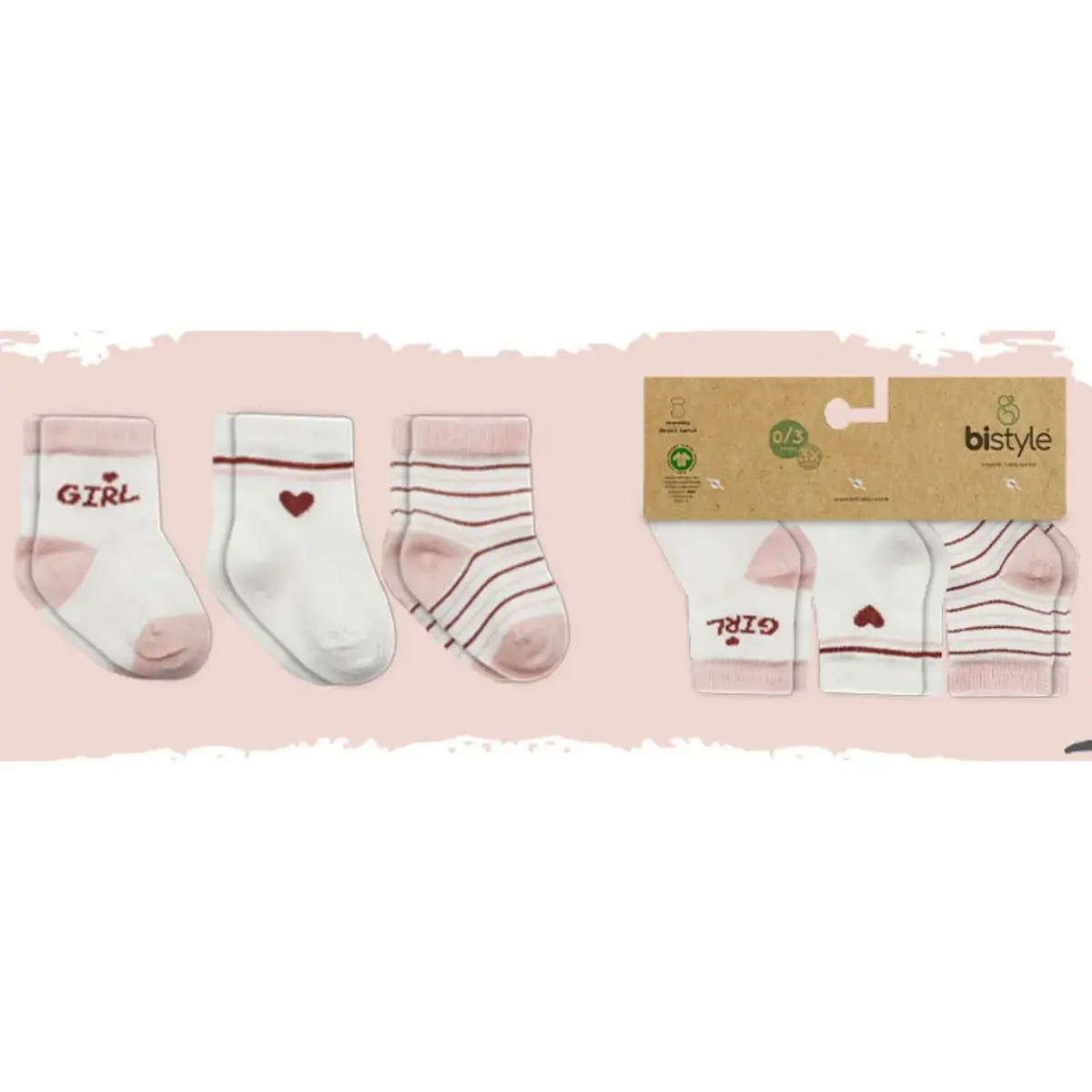 Bibaby Çorap Soket 3lü Penye Boy And Girl Bistyle Pembe