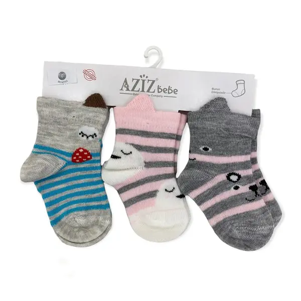 Aziz Bebe Çorap Soket 3lü Pembe