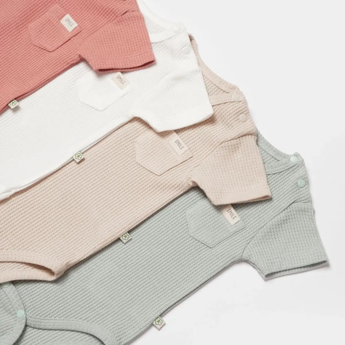 Bibaby Organik Body Kısa Kol Waffle Smile Bej