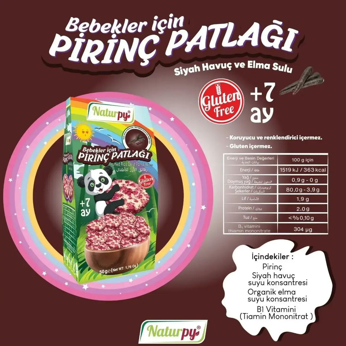 Naturpy Glutensiz Pirinç Patlağı Havuçlu +7 Ay 50 gr
