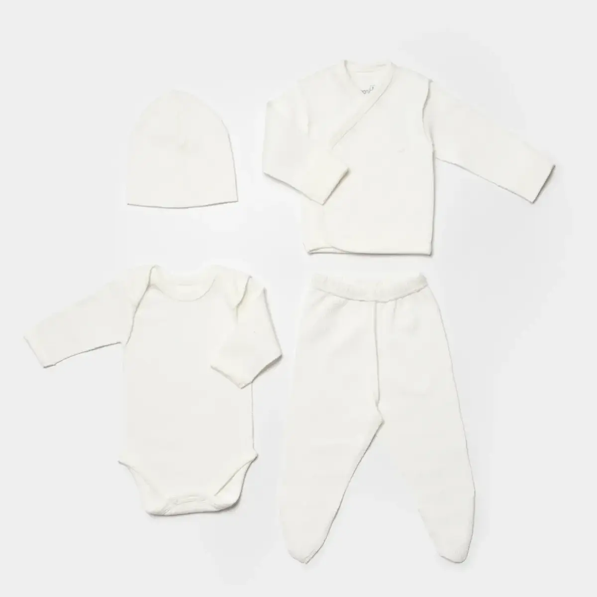 Bibaby Organik Zıbın Takımı 4lü Waffle Smile Prematüre Ekru