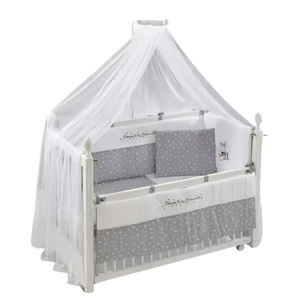 Meltem Kids Kral Beşik 60x120 cm Beyaz- Moon Gri