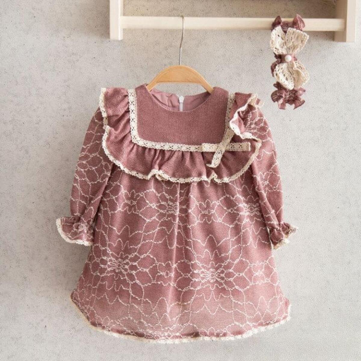 Miomini Elbise Saç Bantlı Triko Kopanakili Gül Kurusu