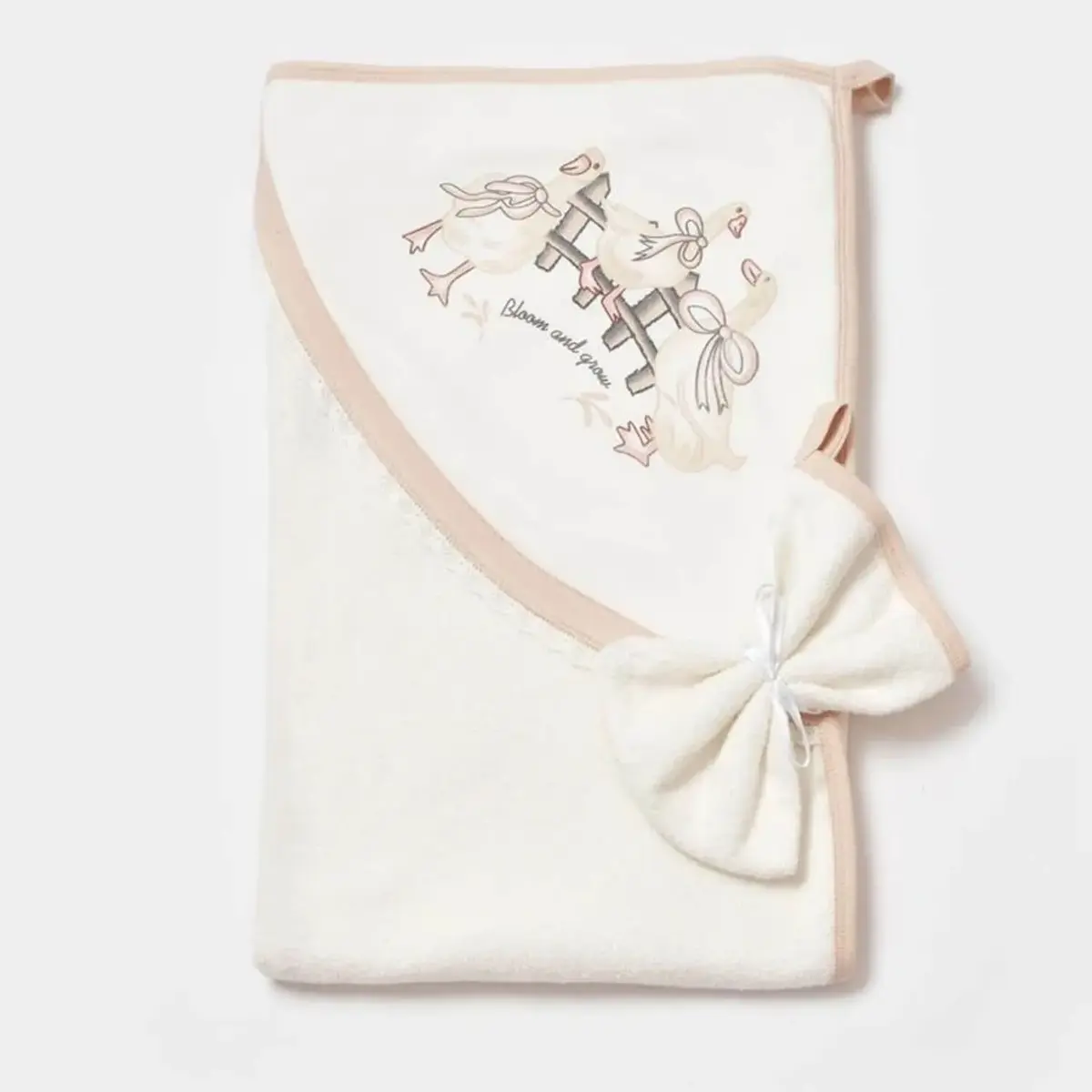Bibaby Havlu Twinn Duck 75x75cm Ekru - Pembe