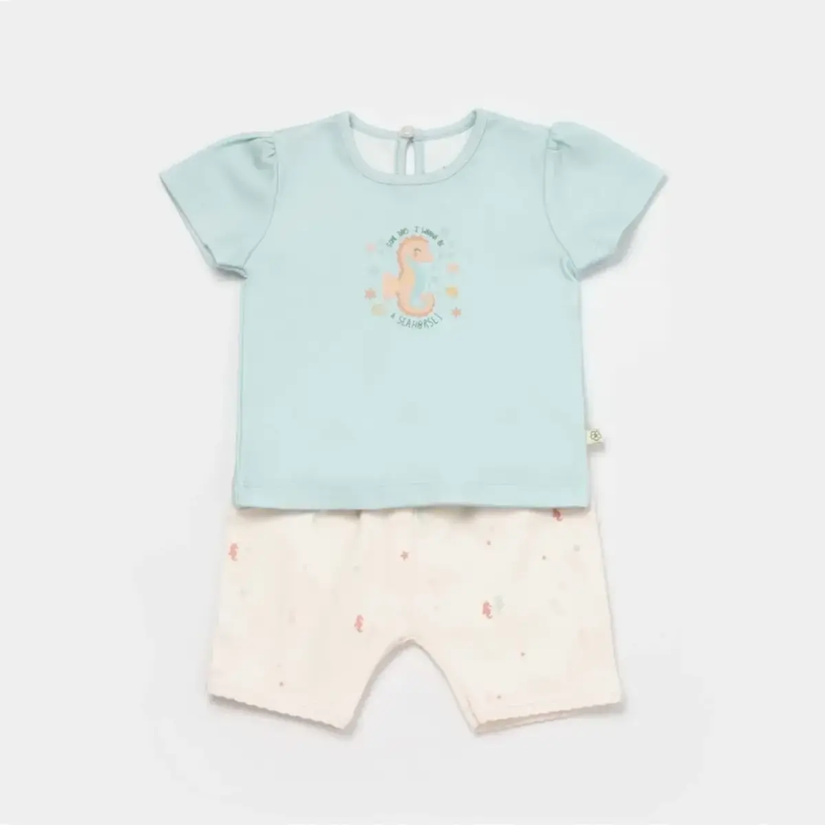 Bibaby Organik 2li Takım Şortlu Save The Seahorse Bej - Mint