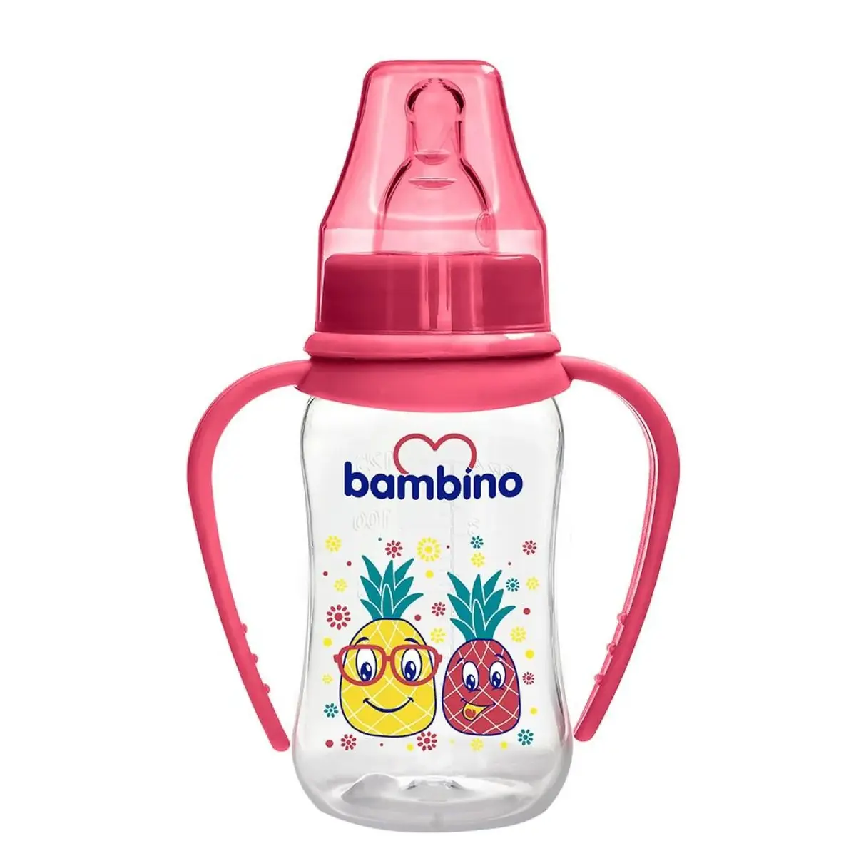 Bambino Silikon Emzikli Kulplu PP Biberon 150 ml Ananas