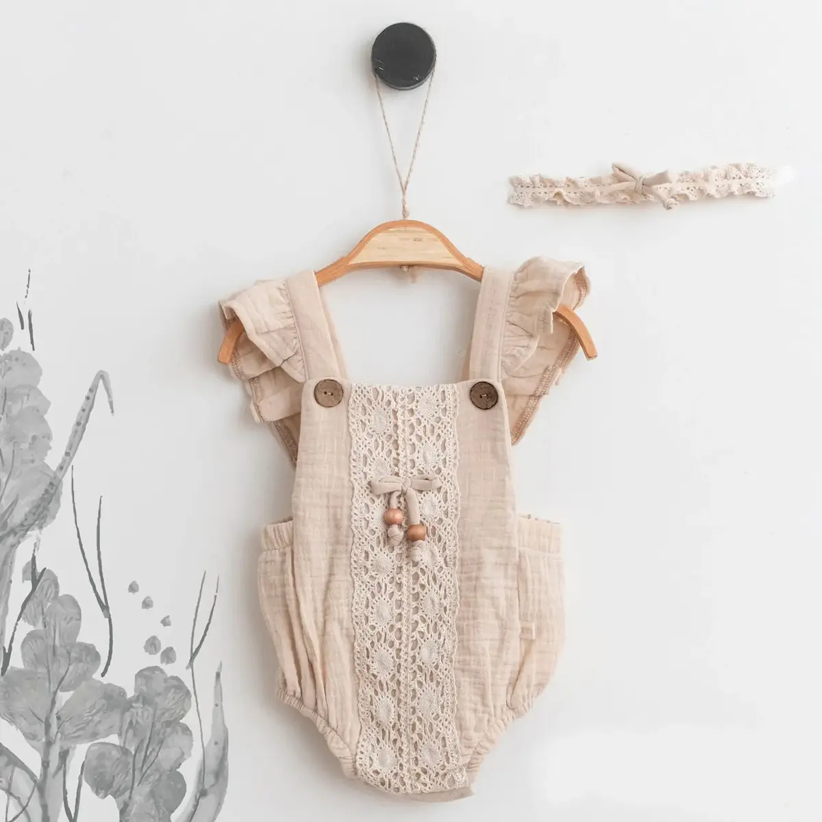 Miomini Baby Salopet Saç Bandı Takım Müslin Sütlü Kahve