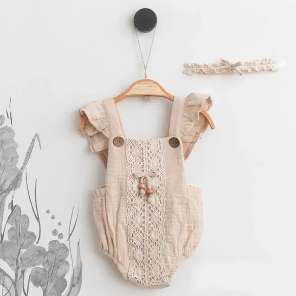 Miomini Baby Salopet Saç Bandı Takım Müslin Sütlü Kahve