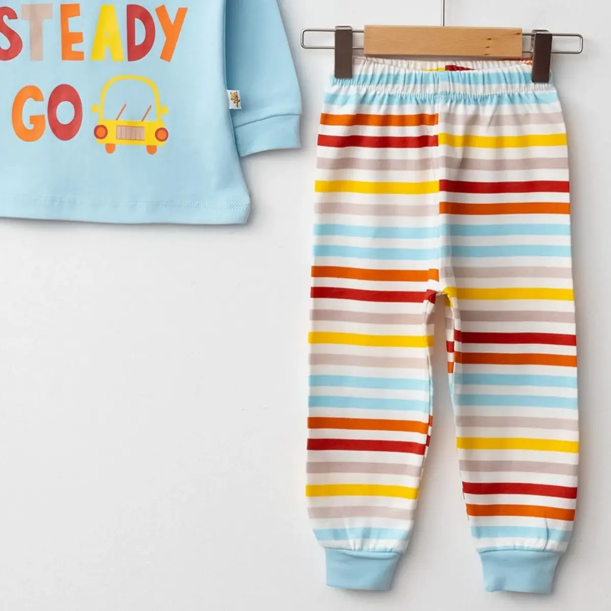 Mini Damla Pijama Takımı Penye Çizgili Turkuaz