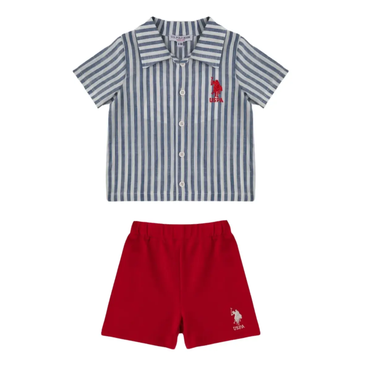 U.S. Polo 2li Takım T-Shirt Mavi Çizgili Kumaş