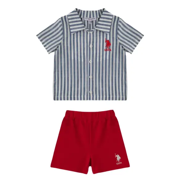 U.S. Polo 2li Takım T-Shirt Mavi Çizgili Kumaş