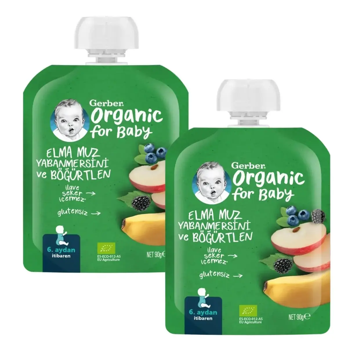 Gerber Organik Elmalı Muzlu Yabanmersinli Böğürtlenli Meyve Püresi 90 gr*2