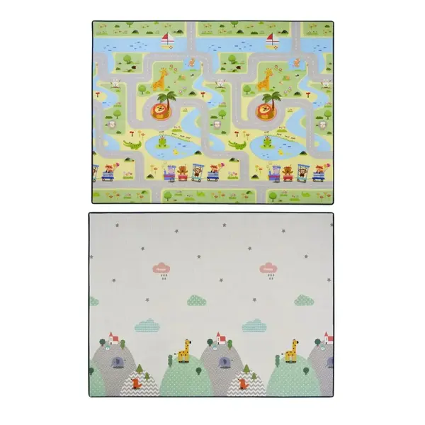 Coolmats Yeşil Parkur-Bulutlar ve Dağlar Oyun Halısı 140x100x1