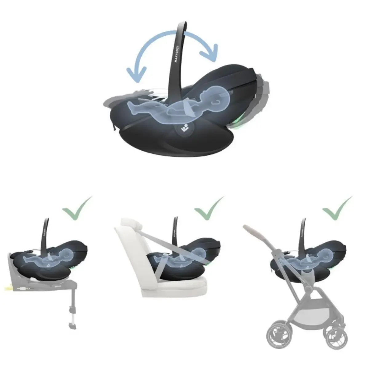 Maxi Cosi Pebble SlideTech Tam Yatabilen Oto Koltuğu 0-13 Kg Essential Graphite