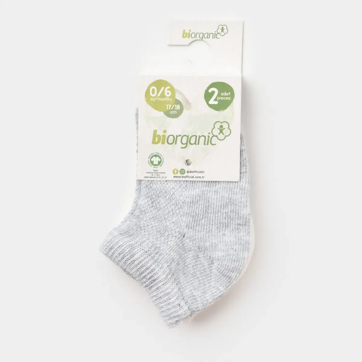 Bibaby Organik Çorap Soket 2li Summer Gri -Ekru