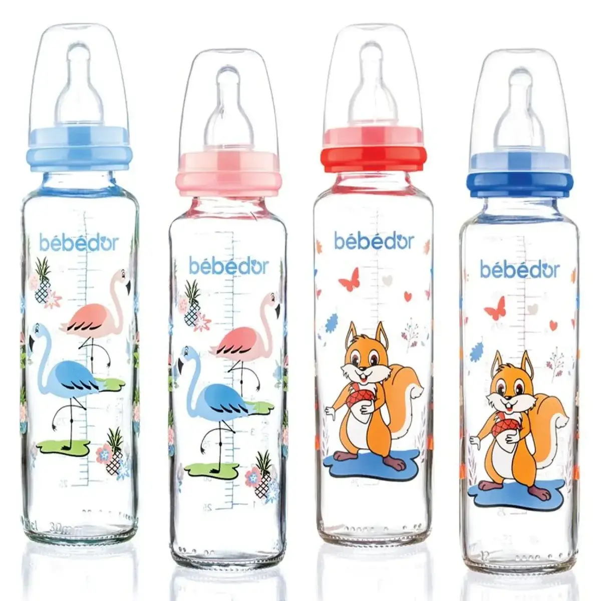 Bebedor Silikon Emzikli Desenli Cam Biberon 250 ml 3+ Ay