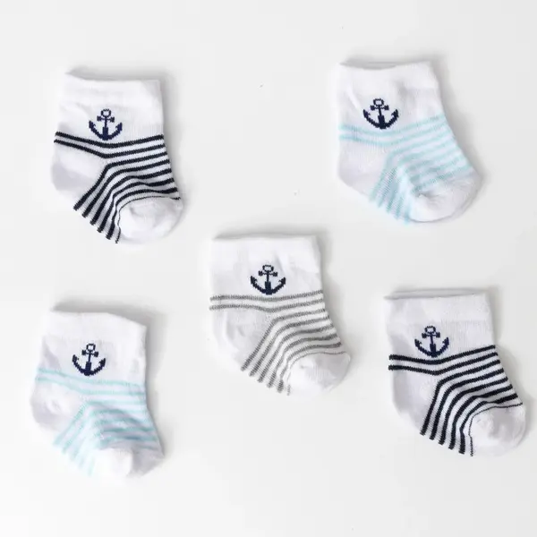 Mini Damla Çorap Soket 5li Çizgili Desen Karışık Renkli