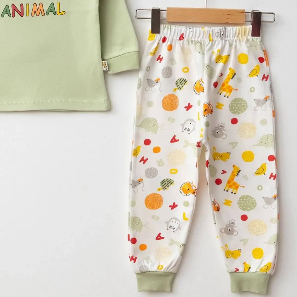 Mini Damla Pijama Takımı Penye Animal Hayvanlar Baskılı Yeşil