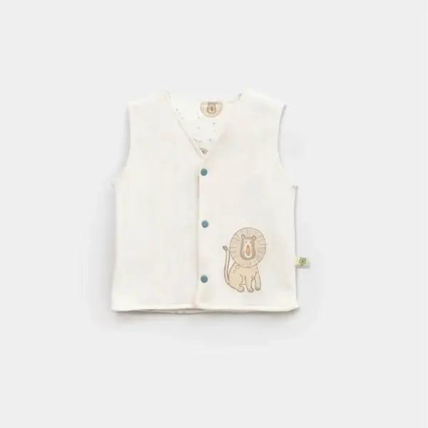Bibaby Organik Yelek Brave Lion Ekru - Turkuaz