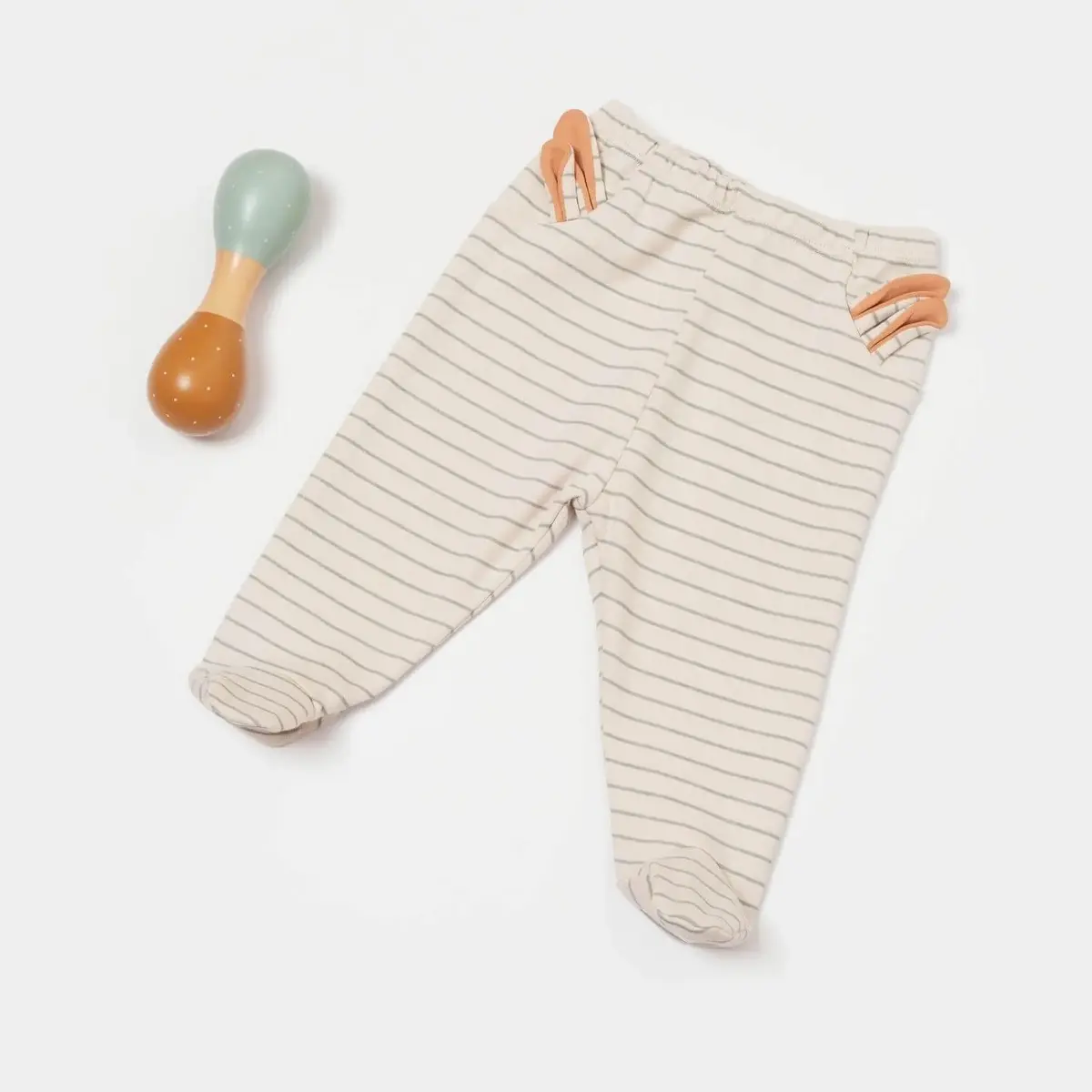 Bibaby Organik Pantolon Patikli Cool Lines Bunny Bej - Hardal