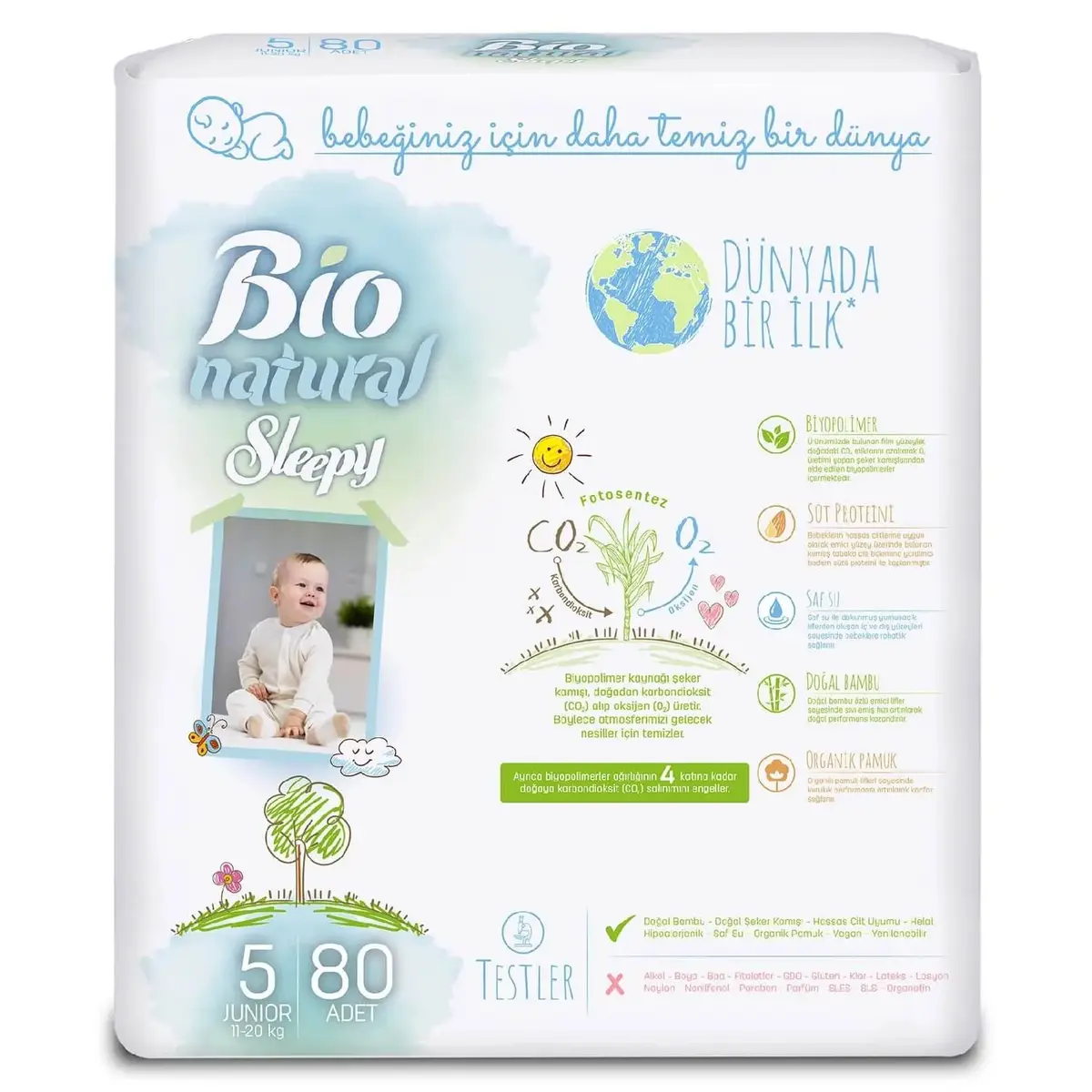 Sleepy Bebek Bezi Bio Natural 5 Beden Maxi 11-18 Kg 80li