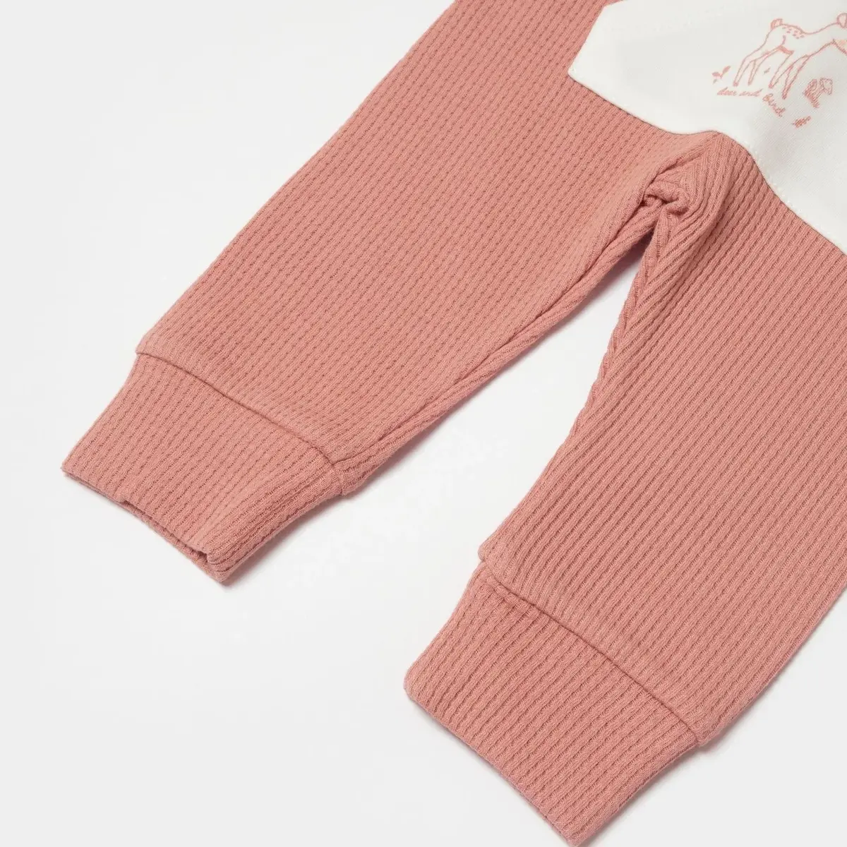Bibaby Organik Pantolon Waffle Deer And Bird Ekru - Rose