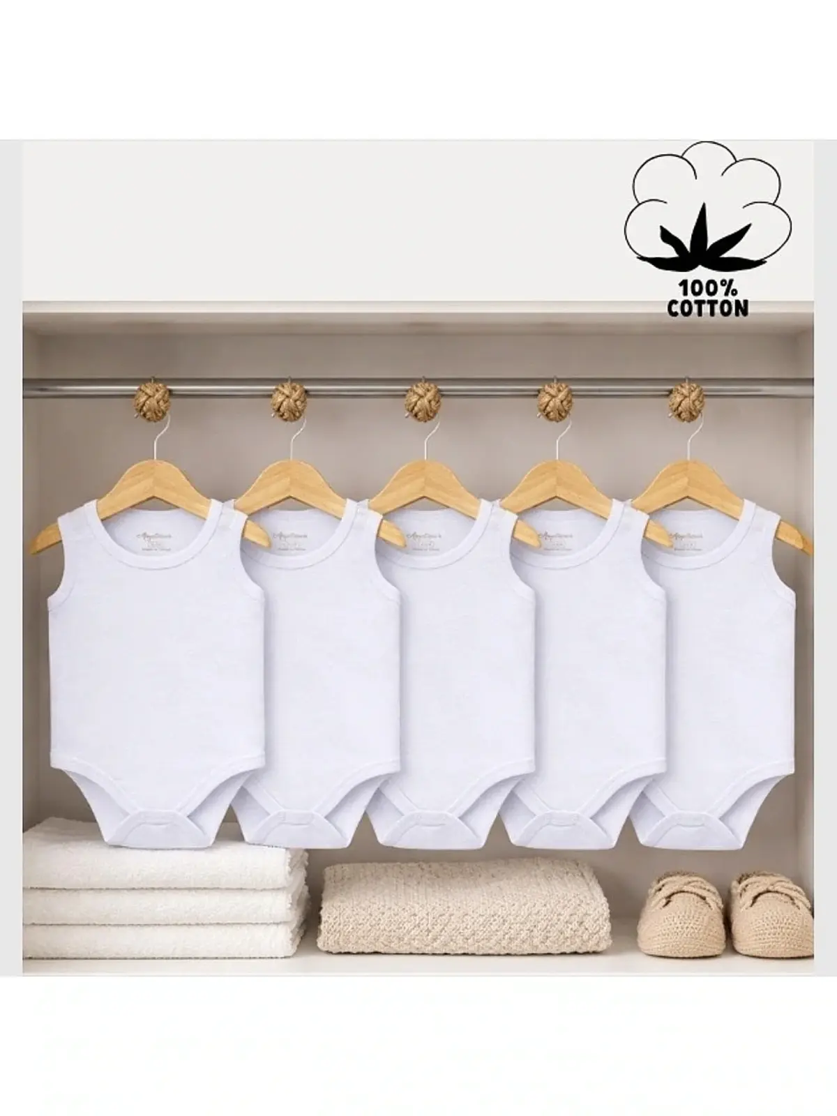 Angelto'uch Pamuklu Body Askılı Penye Beyaz 5'li Set Unisex