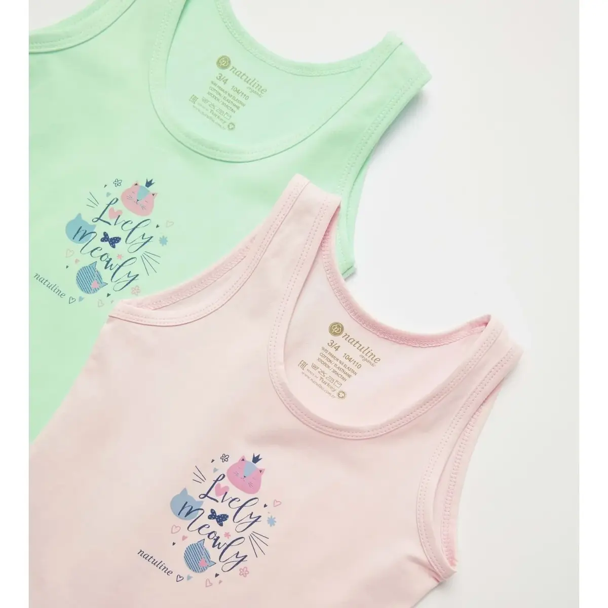 Natuline Organik Atlet Likralı Lovely Meowly 2li Pembe - Yeşil