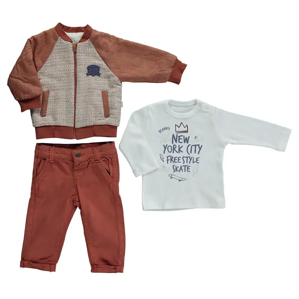 Bebetto 3lü Takım Montlu Dokuma Smart Baby Taba Bebetto 3lü Takım Montlu Dokuma Smart Baby Taba