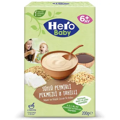 Hero Baby Kaşık Maması Sütlü 8 Tahıllı Peynirli Pekmezli 200 Gr