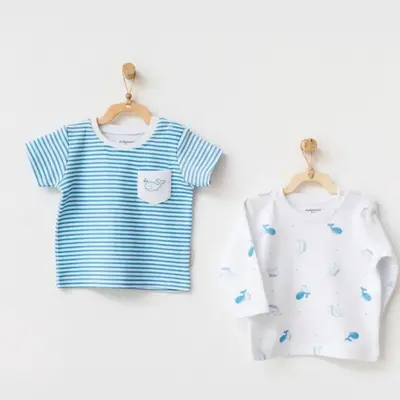 Andy Wawa T-Shirt 2li Cute Whale Mavi